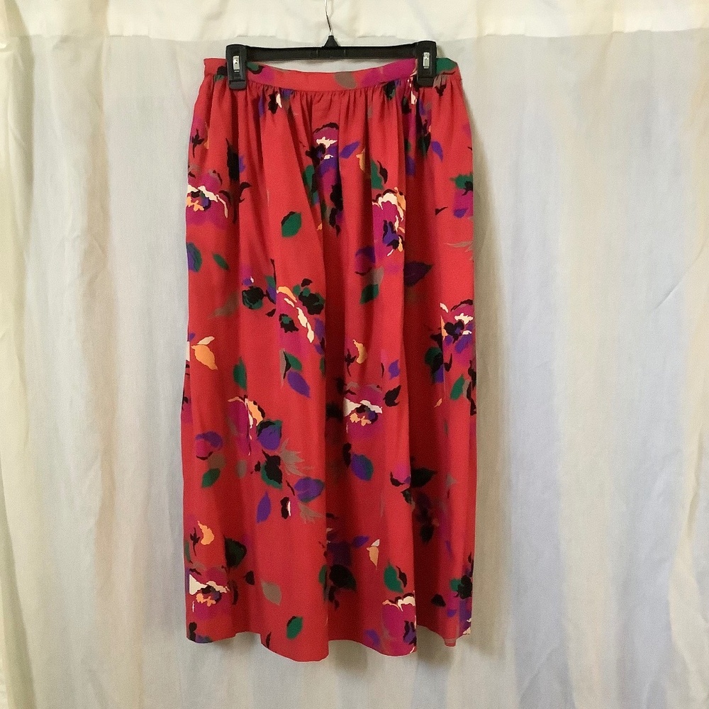 Vintage red floral Ellen Tracy silk skirt